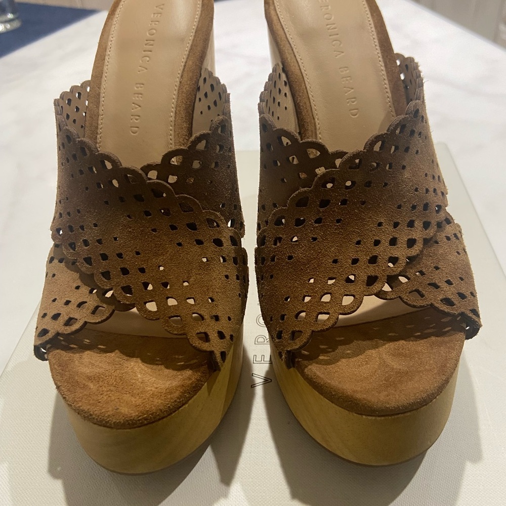 Veronica Beard Gaynor Suede Cutout Brown Women's Platform Sandals